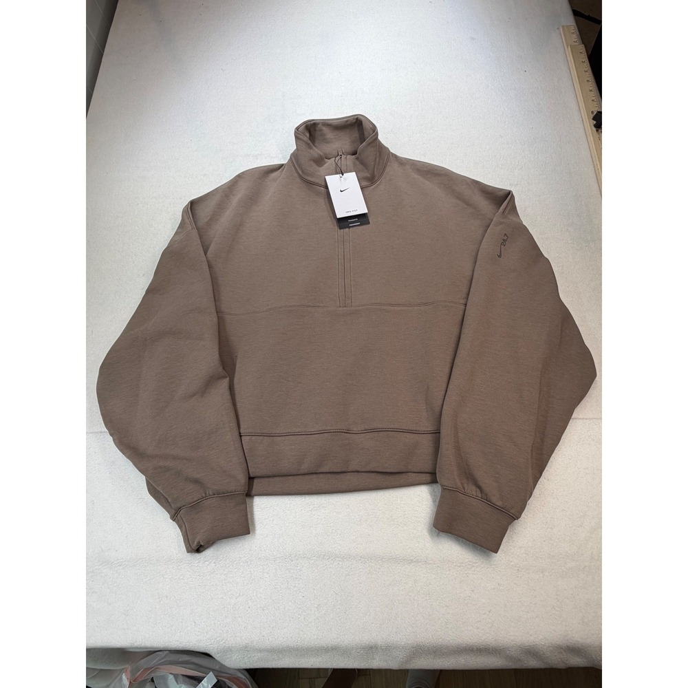 Nike Womens 24.7 ImpossiblySoft 1/2 Zip Sweatshirt Brown HQ8188-233 Large NWT - Picture 2 of 8